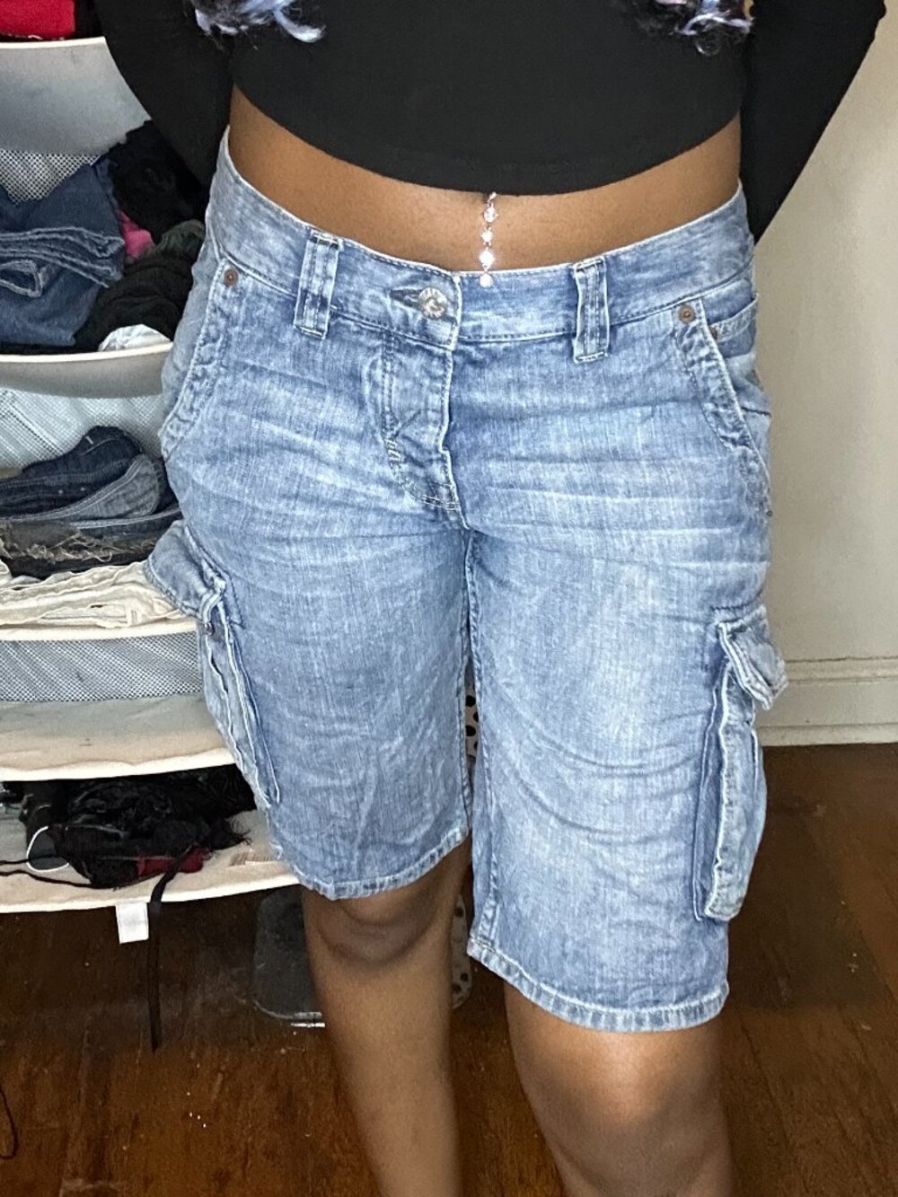 Blue Denim Cargo Jean Shorts